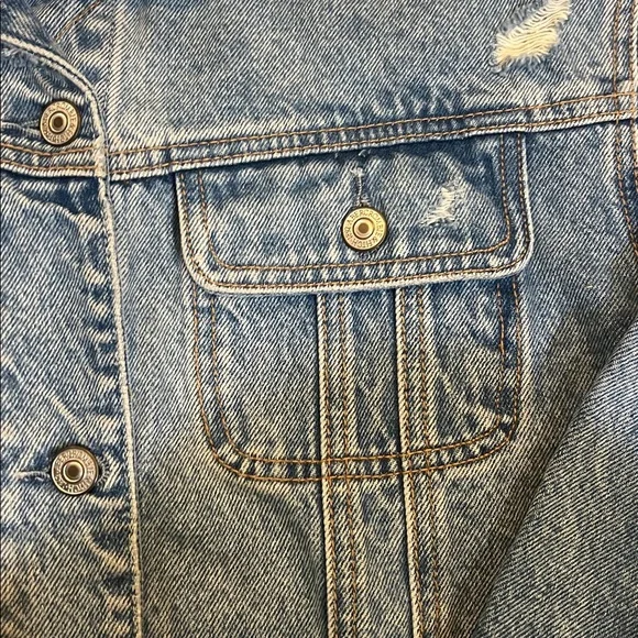 Abercrombie & Fitch Blue Denim Jacket with Cream Sherpa Collar - Picture 3 of 8